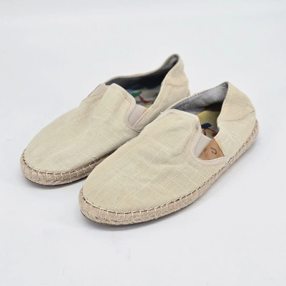 Olukai Kaula Paa Kapa Oatmeal Beige Espadrille Slip On Shoes Flats Women 8 VGUC